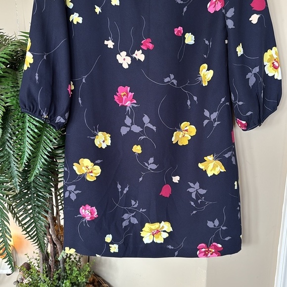 NWOT Ann Taylor Floral Print Navy Blue Shift Dress 3/4 Sleeves Easter Spring - Picture 6 of 13
